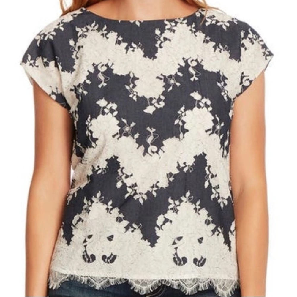 Vince Camuto Navy and White Lace Top